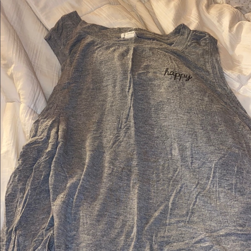 grey muscle tank ‘happy’